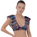 Bohemian Ethnic Seamless Pattern With Tribal Stripes Plunge Frill Sleeve Bikini Top View1