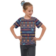 Bohemian Ethnic Seamless Pattern With Tribal Stripes Kids  Mesh Piece Tee