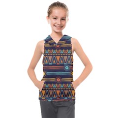 Bohemian Ethnic Seamless Pattern With Tribal Stripes Kids  Sleeveless Hoodie by Wegoenart