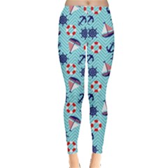 Seamless Pattern Nautical Theme Leggings  by Wegoenart