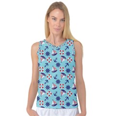 Seamless Pattern Nautical Theme Women s Basketball Tank Top by Wegoenart