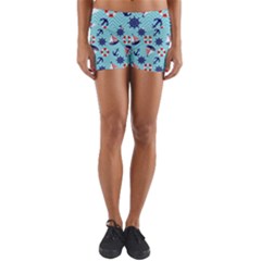 Seamless Pattern Nautical Theme Yoga Shorts by Wegoenart