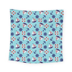 Seamless Pattern Nautical Theme Square Tapestry (small) by Wegoenart