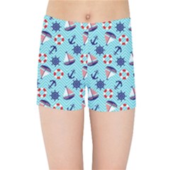 Seamless Pattern Nautical Theme Kids  Sports Shorts by Wegoenart