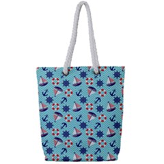 Seamless Pattern Nautical Theme Full Print Rope Handle Tote (small) by Wegoenart