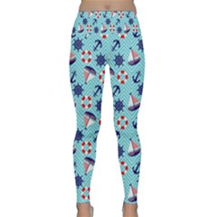 Seamless Pattern Nautical Theme Lightweight Velour Classic Yoga Leggings by Wegoenart