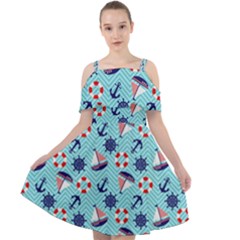 Seamless Pattern Nautical Theme Cut Out Shoulders Chiffon Dress