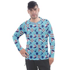 Seamless Pattern Nautical Theme Men s Pique Long Sleeve Tee