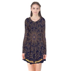 Luxury Mandala Background Long Sleeve V-neck Flare Dress by Wegoenart