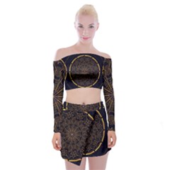 Luxury Mandala Background Off Shoulder Top With Mini Skirt Set by Wegoenart