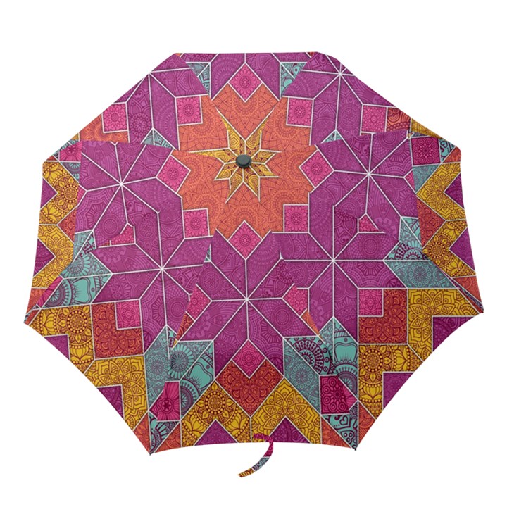 Ethnic Floral Mosaic Pattern Folding Umbrellas