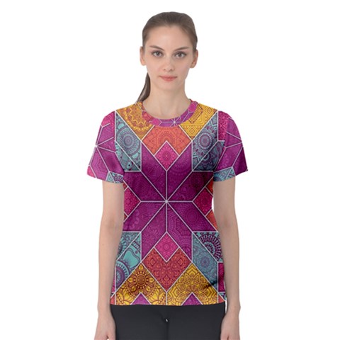 Ethnic Floral Mosaic Pattern Women s Sport Mesh Tee by Wegoenart