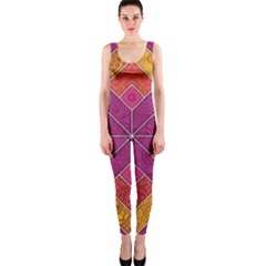 Ethnic Floral Mosaic Pattern One Piece Catsuit by Wegoenart