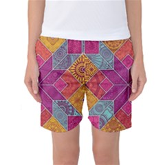 Ethnic Floral Mosaic Pattern Women s Basketball Shorts by Wegoenart