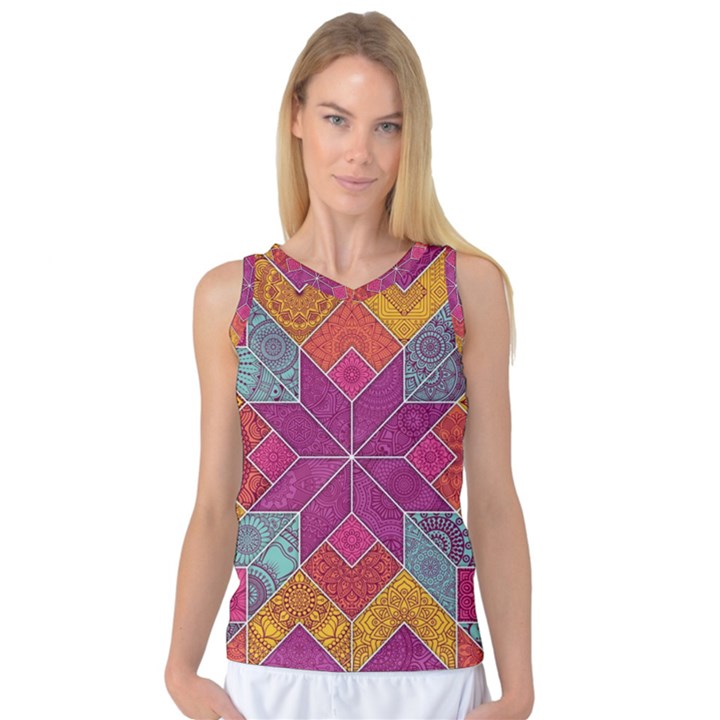 Ethnic Floral Mosaic Pattern Women s Basketball Tank Top