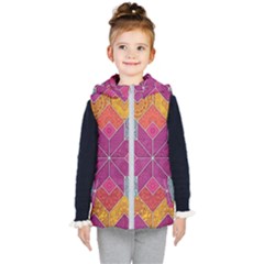 Ethnic Floral Mosaic Pattern Kids  Hooded Puffer Vest