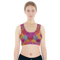 Ethnic Floral Mosaic Pattern Sports Bra With Pocket by Wegoenart