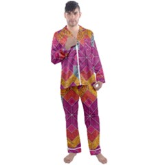 Ethnic Floral Mosaic Pattern Men s Satin Pajamas Long Pants Set by Wegoenart