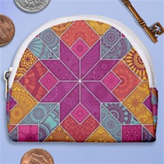 Ethnic Floral Mosaic Pattern Horseshoe Style Canvas Pouch