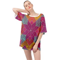 Ethnic Floral Mosaic Pattern Oversized Chiffon Top by Wegoenart