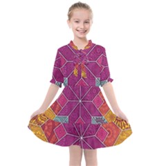 Ethnic Floral Mosaic Pattern Kids  All Frills Chiffon Dress by Wegoenart