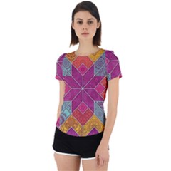 Ethnic Floral Mosaic Pattern Back Cut Out Sport Tee by Wegoenart