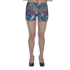 Diagonal Floral Tiles Pattern Skinny Shorts by Wegoenart