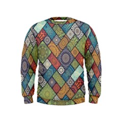 Diagonal Floral Tiles Pattern Kids  Sweatshirt