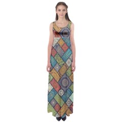 Diagonal Floral Tiles Pattern Empire Waist Maxi Dress by Wegoenart