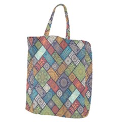 Diagonal Floral Tiles Pattern Giant Grocery Tote by Wegoenart