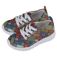 Diagonal Floral Tiles Pattern Kids  Lightweight Sports Shoes by Wegoenart