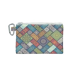 Diagonal Floral Tiles Pattern Canvas Cosmetic Bag (small) by Wegoenart