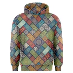 Diagonal Floral Tiles Pattern Men s Overhead Hoodie by Wegoenart