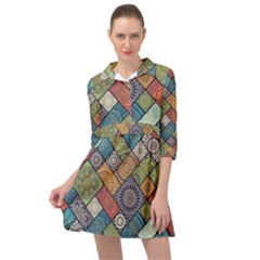 Diagonal Floral Tiles Pattern Mini Skater Shirt Dress by Wegoenart