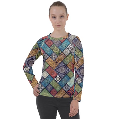 Diagonal Floral Tiles Pattern Women s Long Sleeve Raglan Tee by Wegoenart