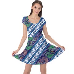 Indonesian Combination Batik With Dominant Blue Color Cap Sleeve Dress by Wegoenart