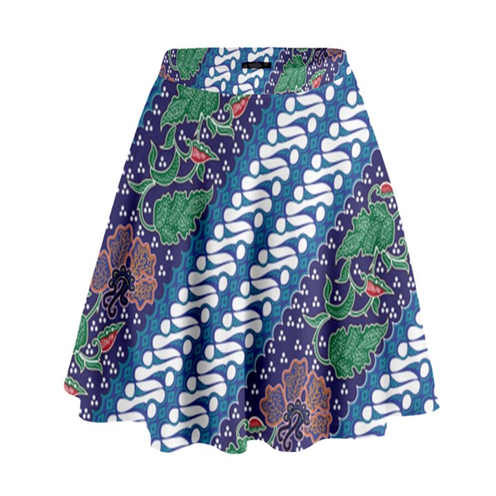 Indonesian Combination Batik With Dominant Blue Color High Waist Skirt