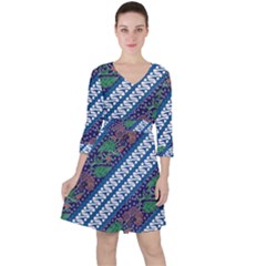 Indonesian Combination Batik With Dominant Blue Color Ruffle Dress by Wegoenart