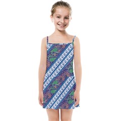 Indonesian Combination Batik With Dominant Blue Color Kids  Summer Sun Dress by Wegoenart