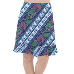 Indonesian Combination Batik With Dominant Blue Color Fishtail Chiffon Skirt by Wegoenart