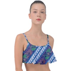 Indonesian Combination Batik With Dominant Blue Color Frill Bikini Top by Wegoenart