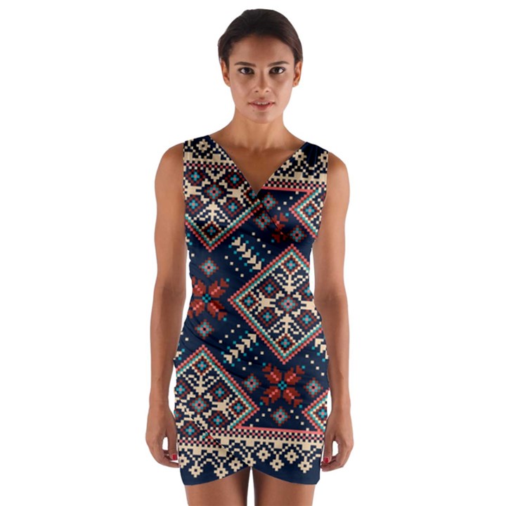 Ukrainian Folk Seamless Pattern Ornament Wrap Front Bodycon Dress