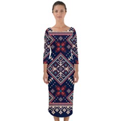 Ukrainian Folk Seamless Pattern Ornament Quarter Sleeve Midi Bodycon Dress by Wegoenart