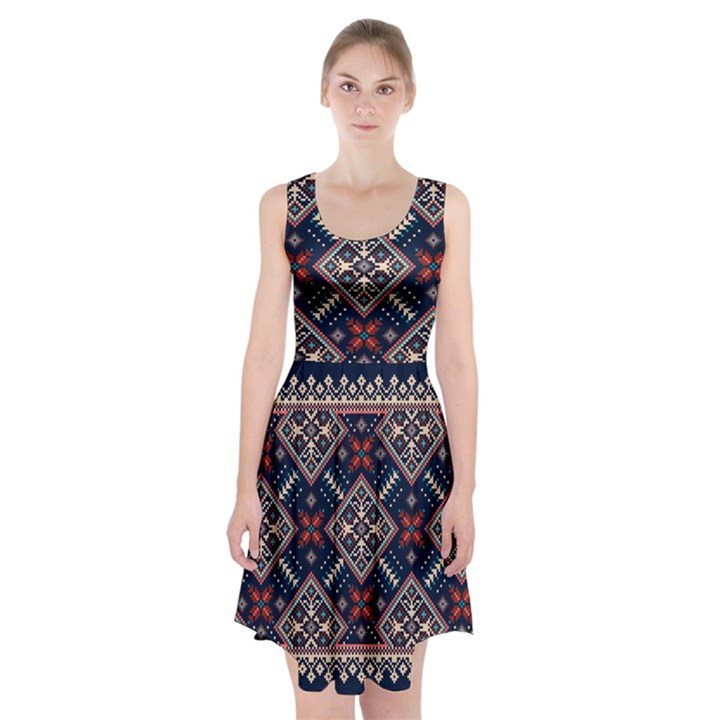 Ukrainian Folk Seamless Pattern Ornament Racerback Midi Dress