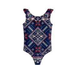 Ukrainian Folk Seamless Pattern Ornament Kids  Frill Swimsuit by Wegoenart