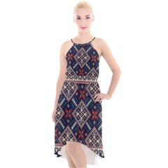 Ukrainian Folk Seamless Pattern Ornament High-low Halter Chiffon Dress 