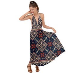 Ukrainian Folk Seamless Pattern Ornament Backless Maxi Beach Dress