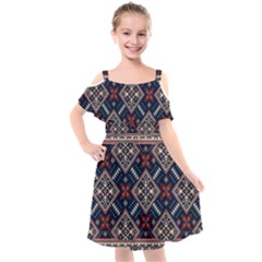 Ukrainian Folk Seamless Pattern Ornament Kids  Cut Out Shoulders Chiffon Dress