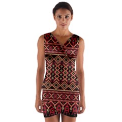 Illustration Ukrainian Folk Seamless Pattern Ornament Wrap Front Bodycon Dress