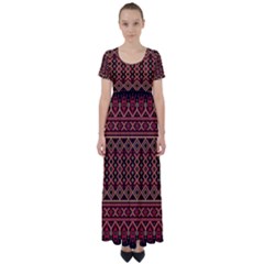 Illustration Ukrainian Folk Seamless Pattern Ornament High Waist Short Sleeve Maxi Dress